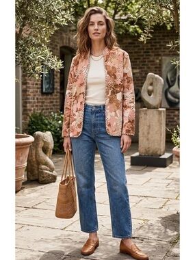 Alfred Dunner Pink and Brown Quilted Animal-Print Jacket